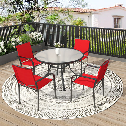 Patio 40" Round Glass Table and  Stackable Chairs Set of 5