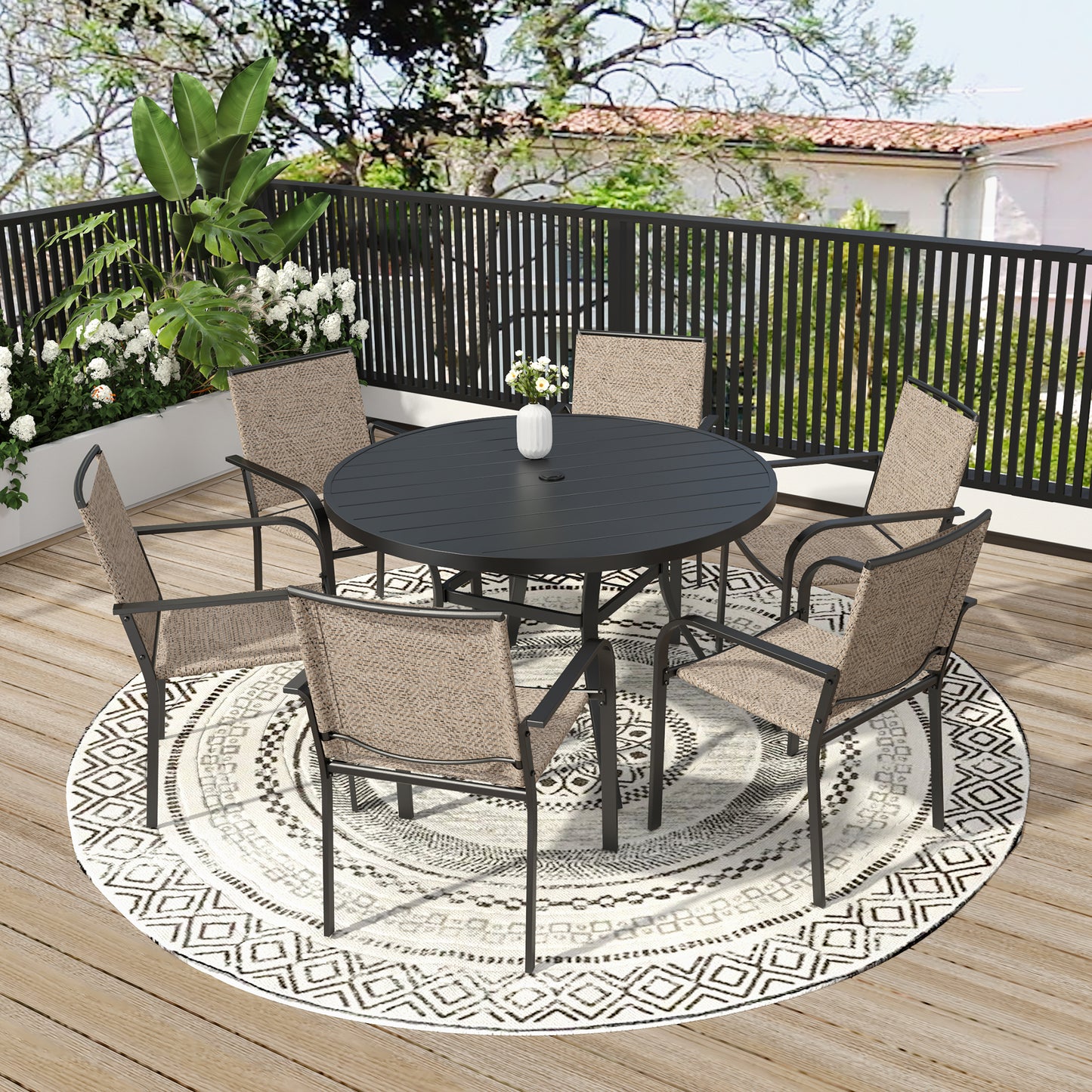 Patio 48" Round Table and Stackable Chairs Set of 7