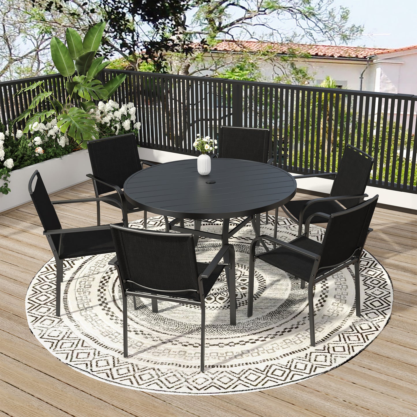 Patio 48" Round Table and Stackable Chairs Set of 7