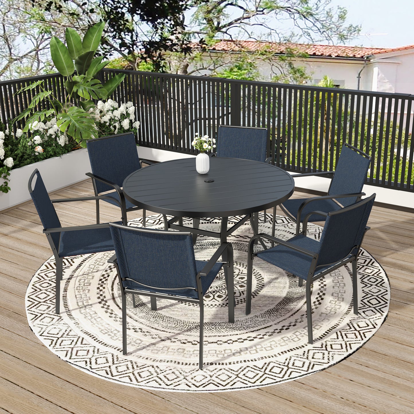Patio 48" Round Table and Stackable Chairs Set of 7