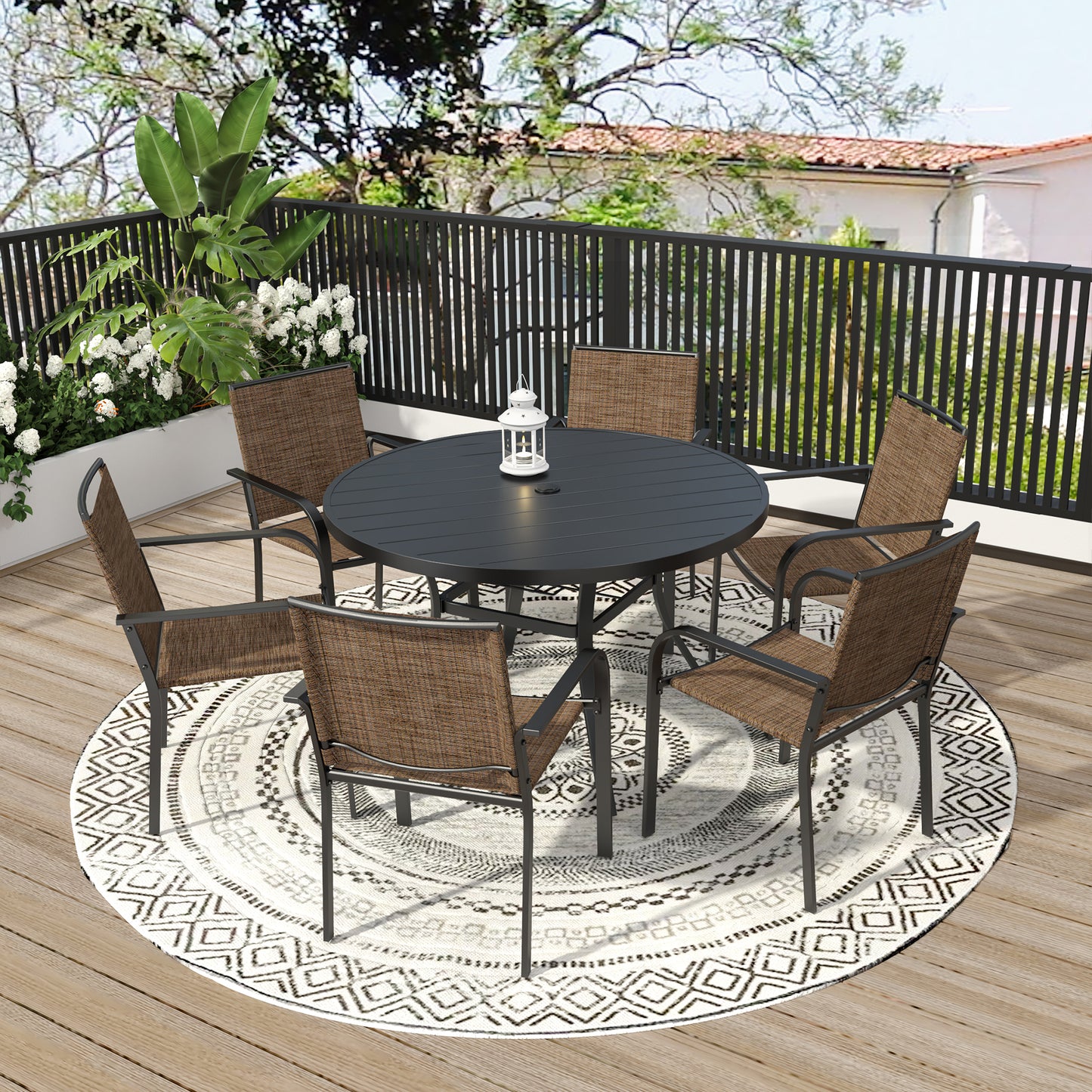 Patio 48" Round Table and Stackable Chairs Set of 7