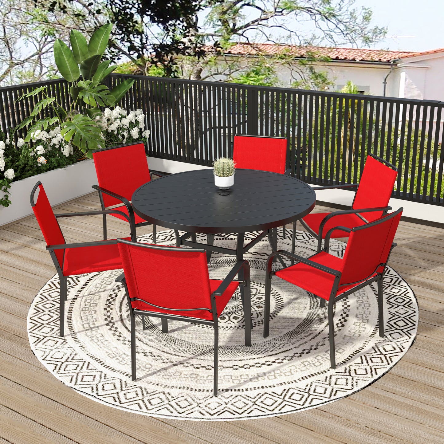 Patio 48" Round Table and Stackable Chairs Set of 7