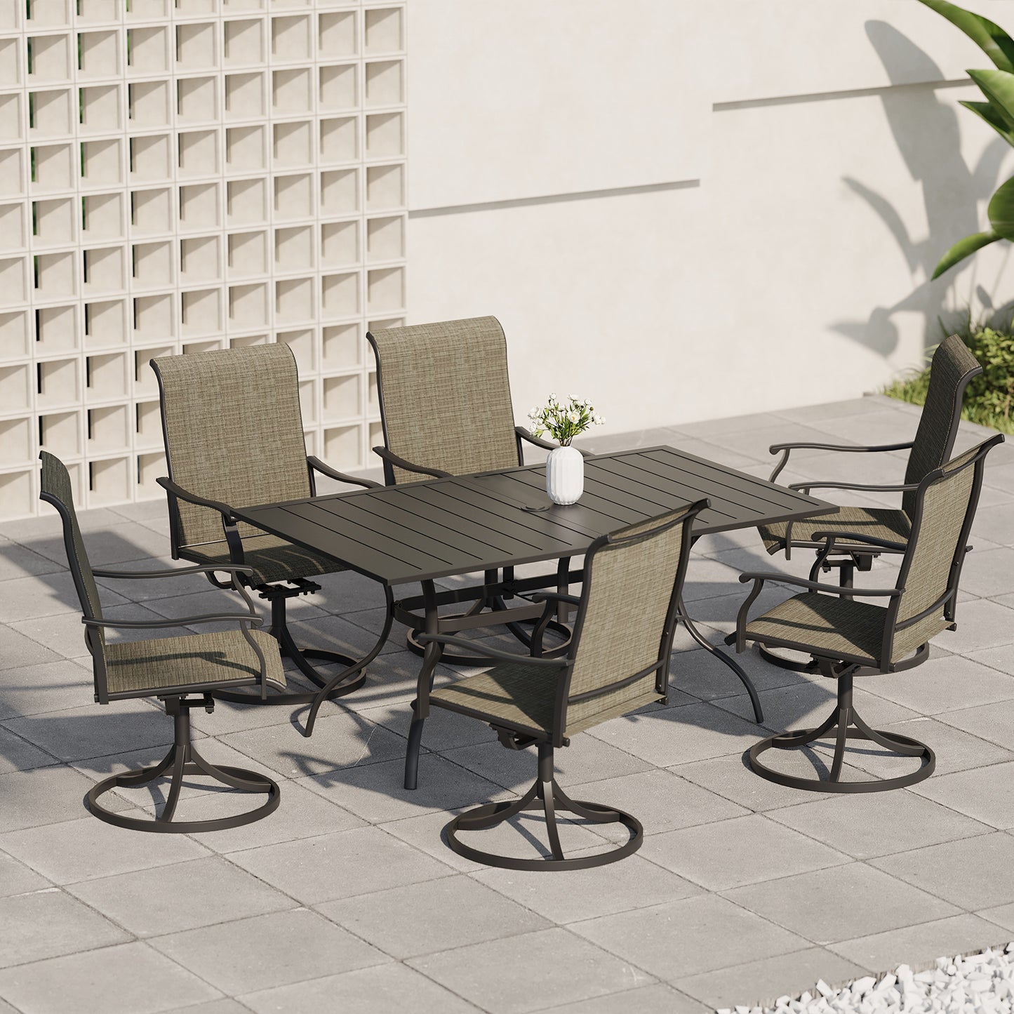 Swivel Patio Dining Chairs with Retro Arm