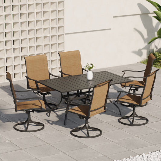 Patio Retro Swivel Chairs and 63" x 38" Rectangle Table Set of 7