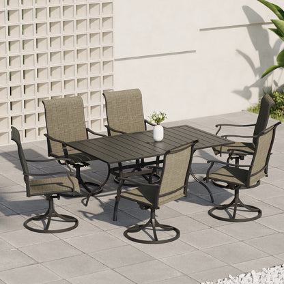Patio Retro Swivel Chairs and 63" x 38" Rectangle Table Set of 7