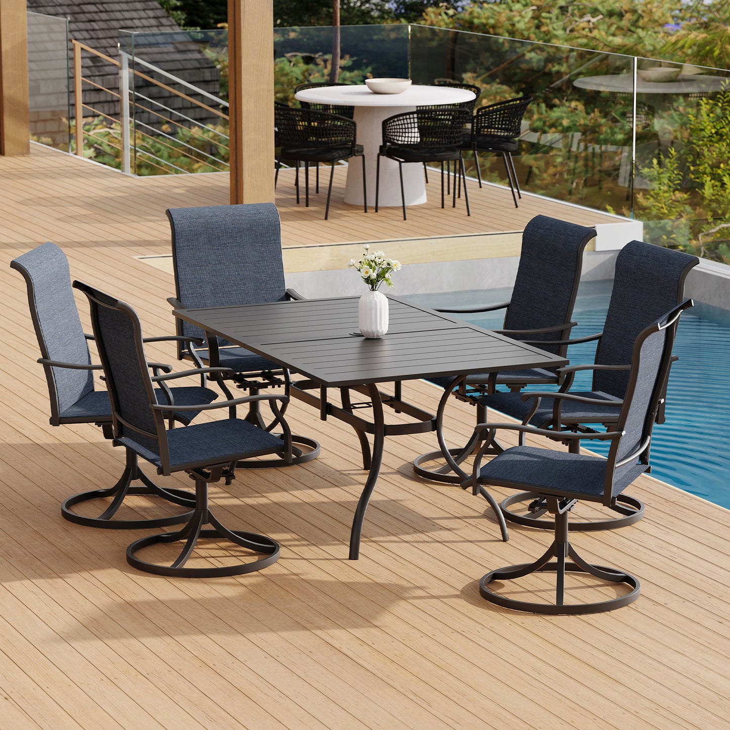 Swivel Patio Dining Chairs with Retro Arm