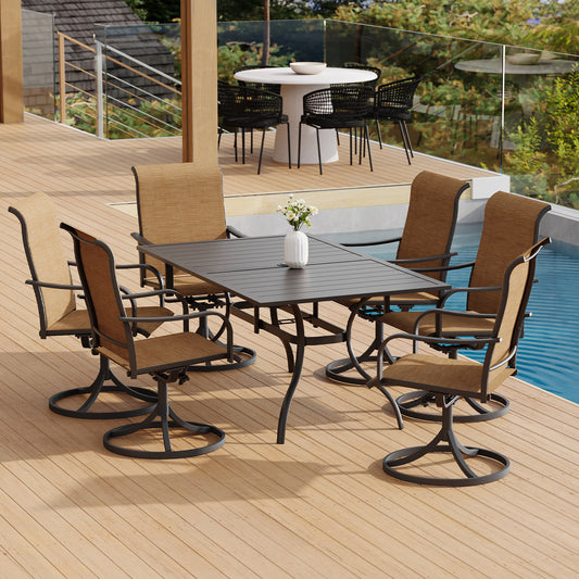 Patio Swivel Chairs and 63" x 38" Rectangle Table Set of 7