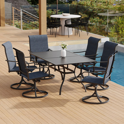 Patio Swivel Chairs and 63" x 38" Rectangle Table Set of 7