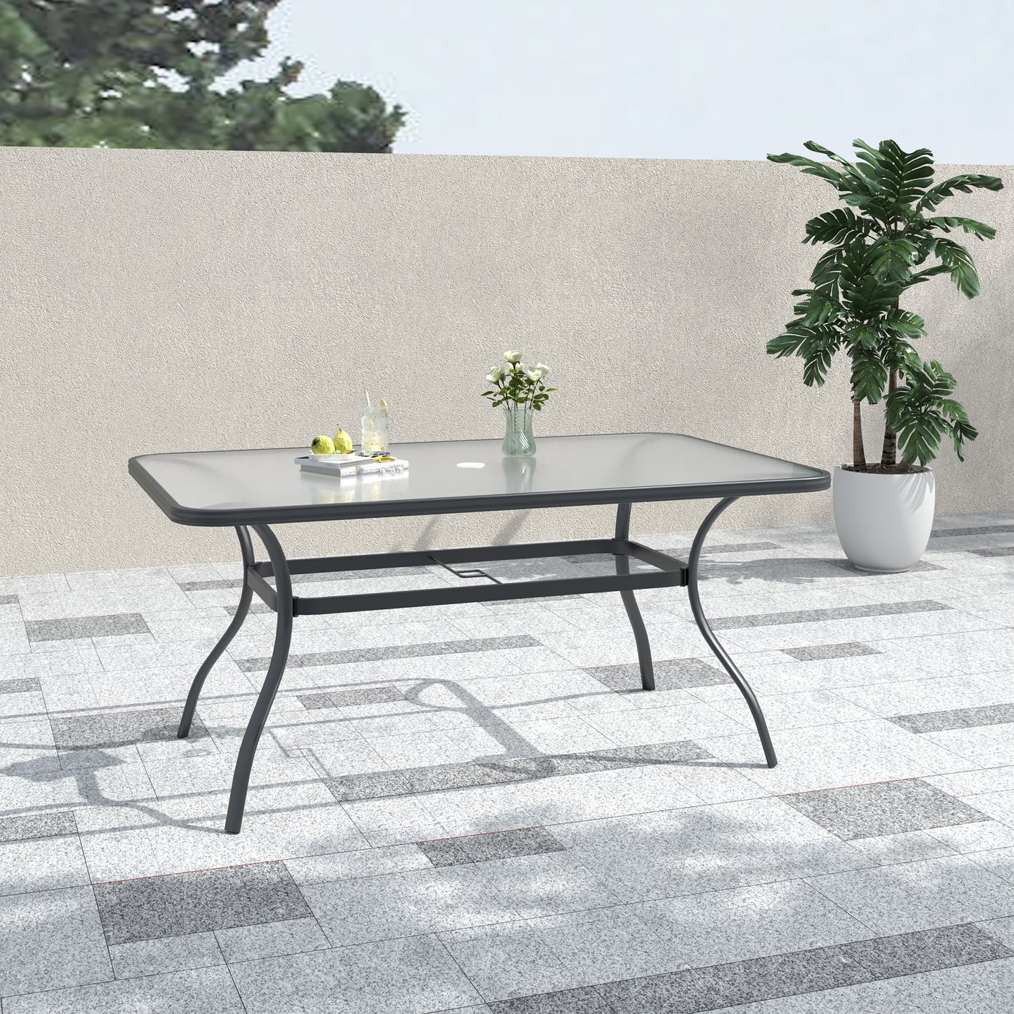 Mesa de comedor redonda de cristal de 40 pulgadas para patio con orificio para sombrilla 
