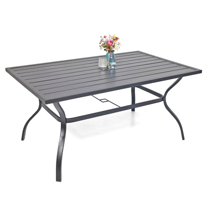 Mesa de comedor rectangular para patio de 63" x 38" con orificio para sombrilla 