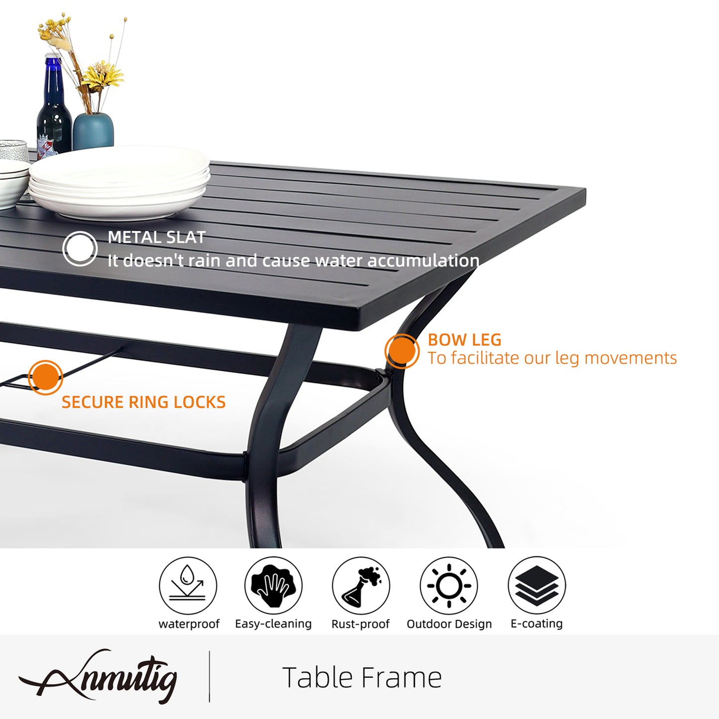 Mesa de comedor rectangular para patio de 63" x 38" con orificio para sombrilla 