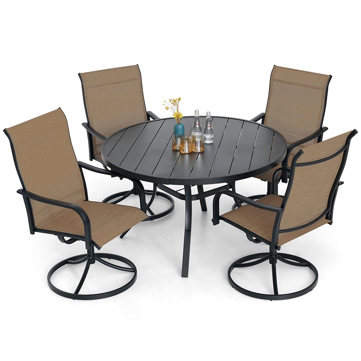 Patio Classic Swivel Chairs and 48" Round Table Set of 5