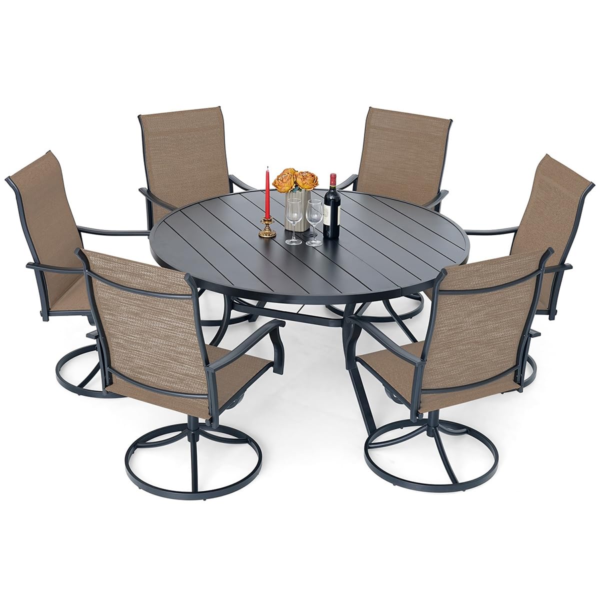 Patio 58" Round Table and Retro Swivel Chairs Set of 7