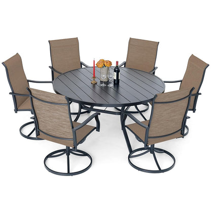 Patio 58" Round Table and Retro Swivel Chairs Set of 7