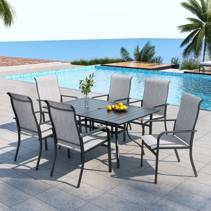 Patio 63" x 38" Rectangle Table and High Back Chairs Set of 7