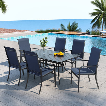 Patio 63" x 38" Rectangle Table and High Back Chairs Set of 7
