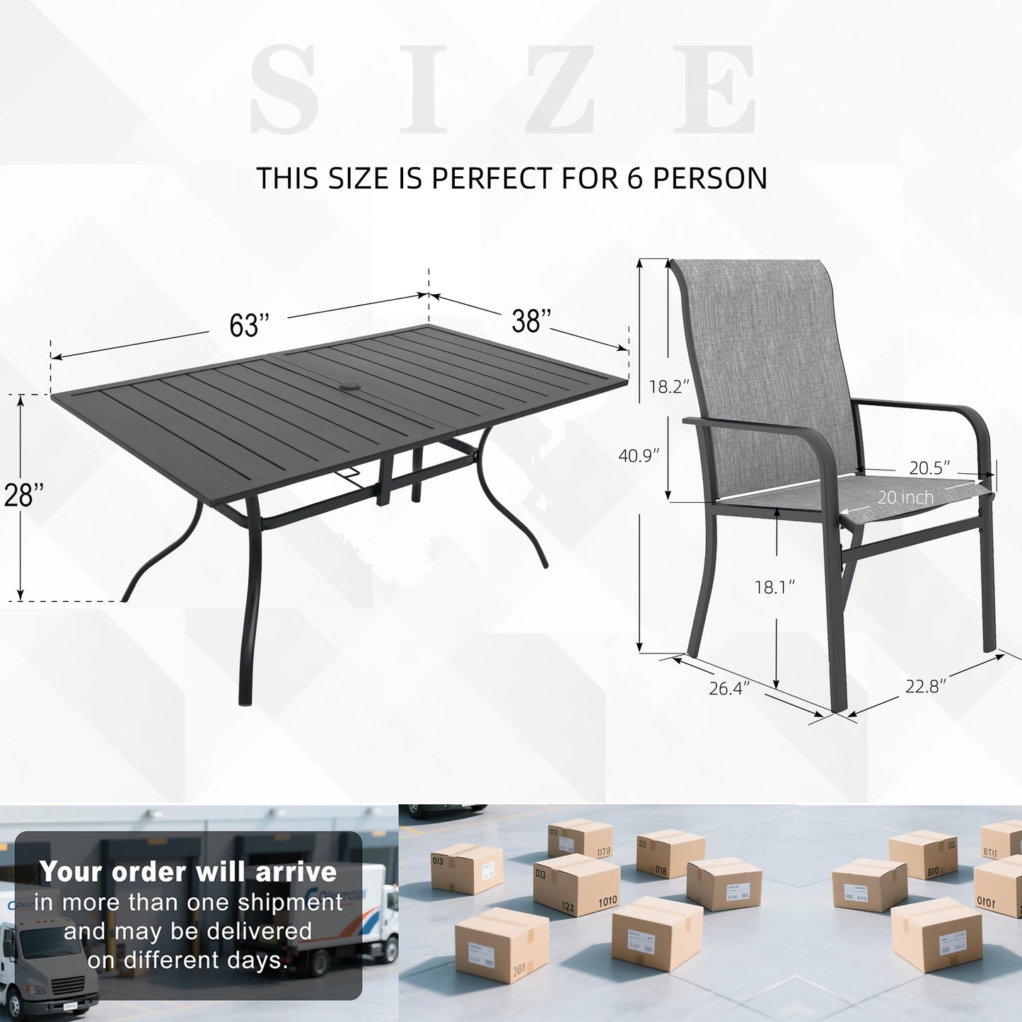 Patio 63" x 38" Rectangle Table and High Back Chairs Set of 7