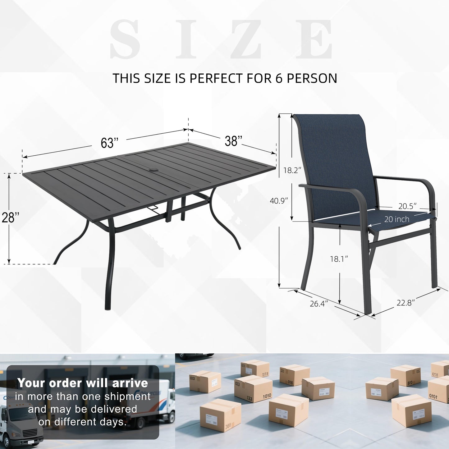 Patio 63" x 38" Rectangle Table and High Back Chairs Set of 7