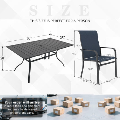 Patio 63" x 38" Rectangle Table and High Back Chairs Set of 7