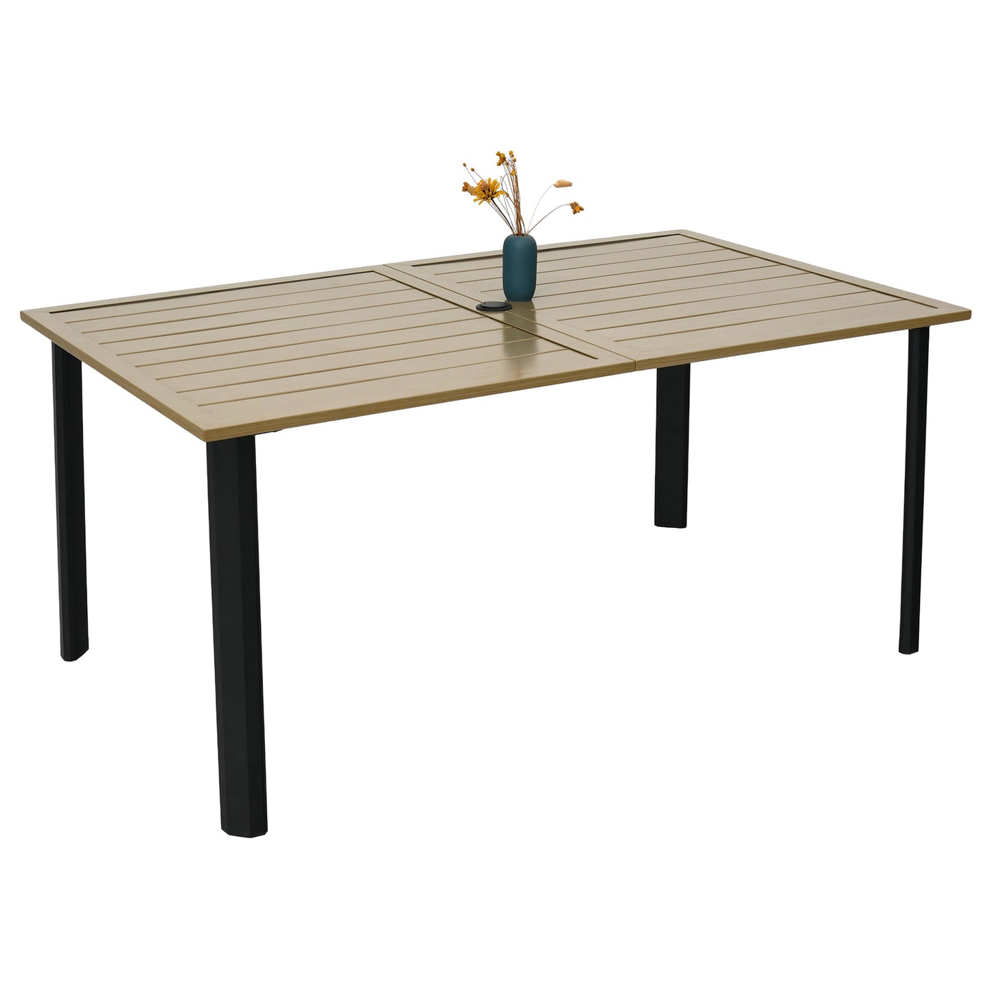 63" x 38" x 29" Rectangle Patio Dining Table with Umbrella Hole