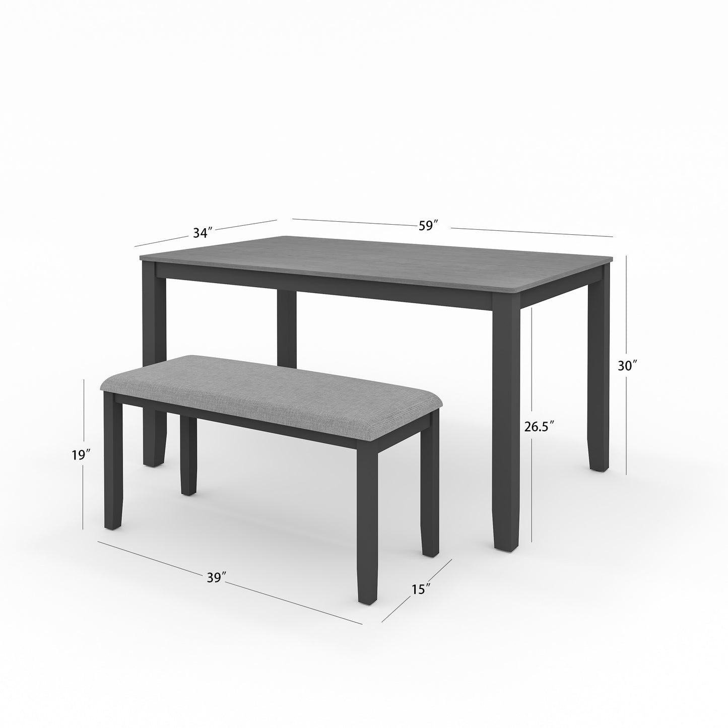 6-Piece Wooden Dining Table Set with Upholstered Chairs and Bench