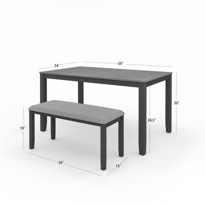 6-Piece Wooden Dining Table Set with Upholstered Chairs and Bench