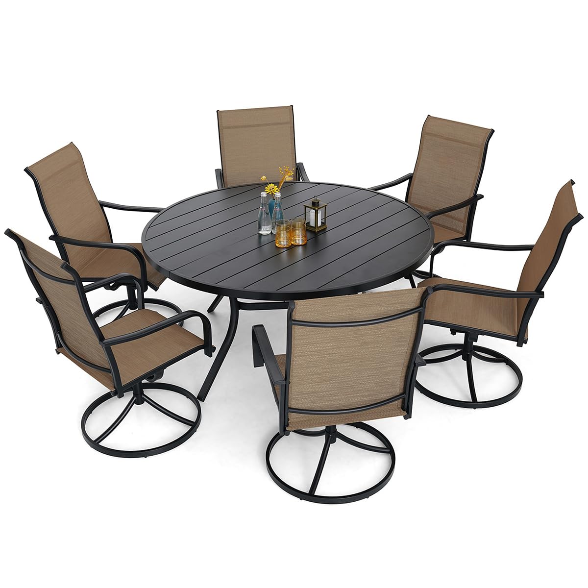 Patio Classic Swivel Chairs and 58" Round Table Set of 7