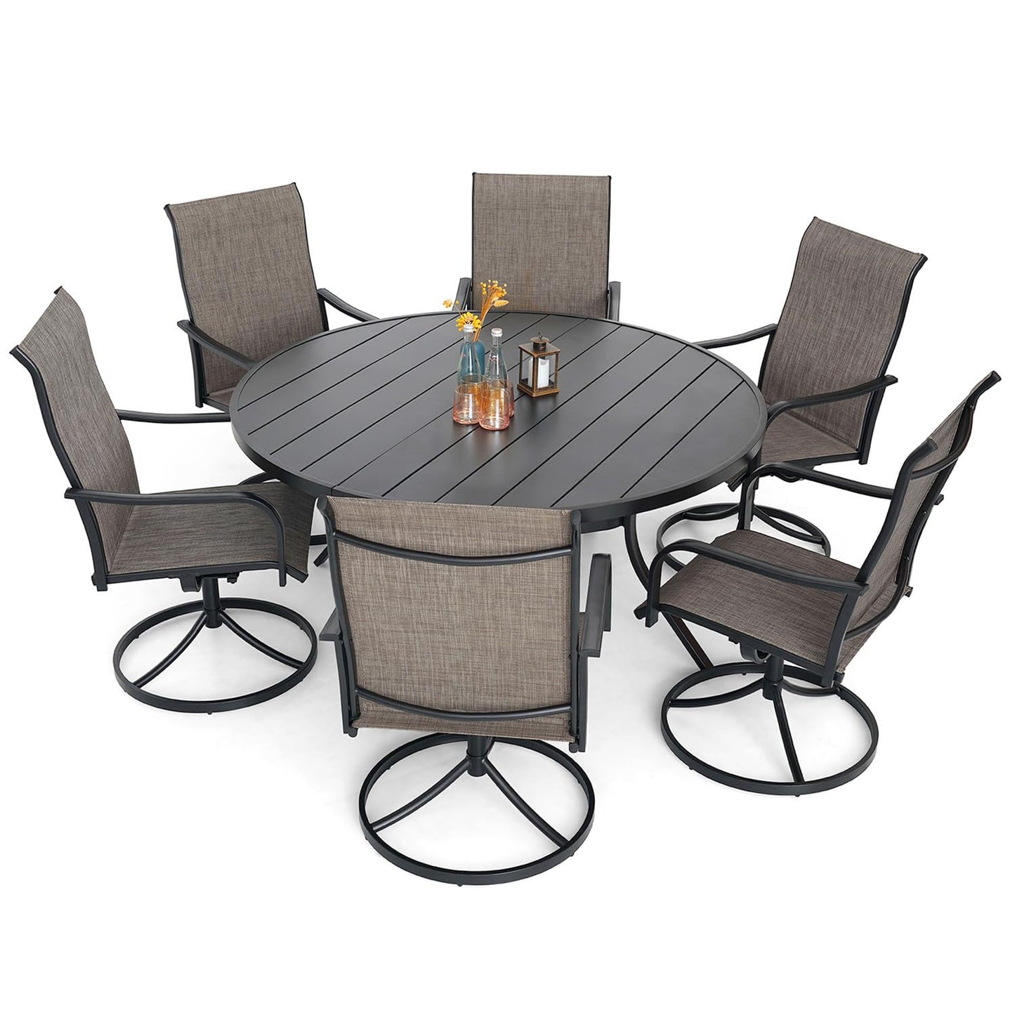 Patio Classic Swivel Chairs and 58" Round Table Set of 7