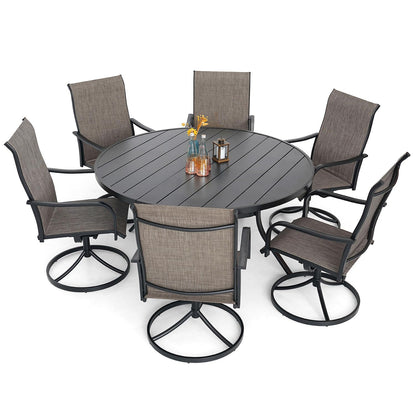 Patio Classic Swivel Chairs and 58" Round Table Set of 7