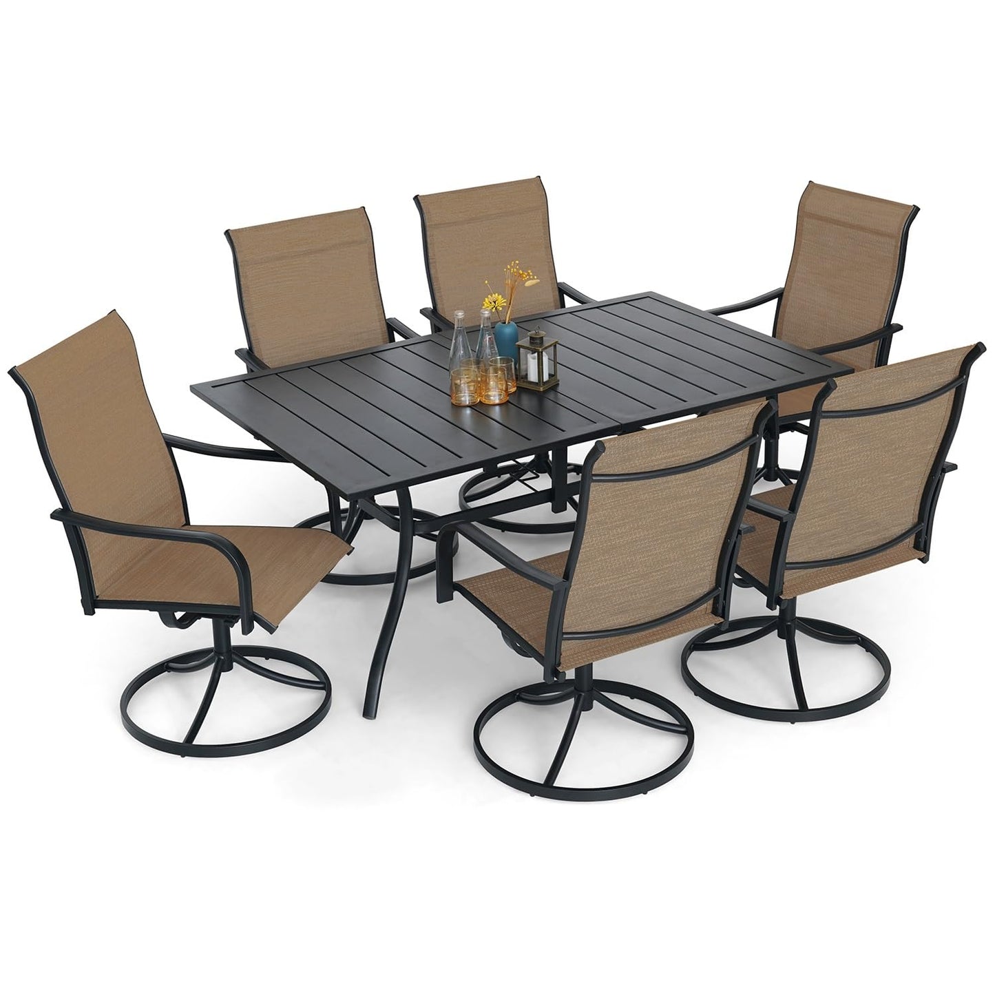 Patio Swivel Chairs and 63" x 38" Rectangle Table Set of 7