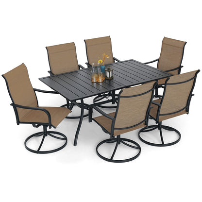 Patio Swivel Chairs and 63" x 38" Rectangle Table Set of 7