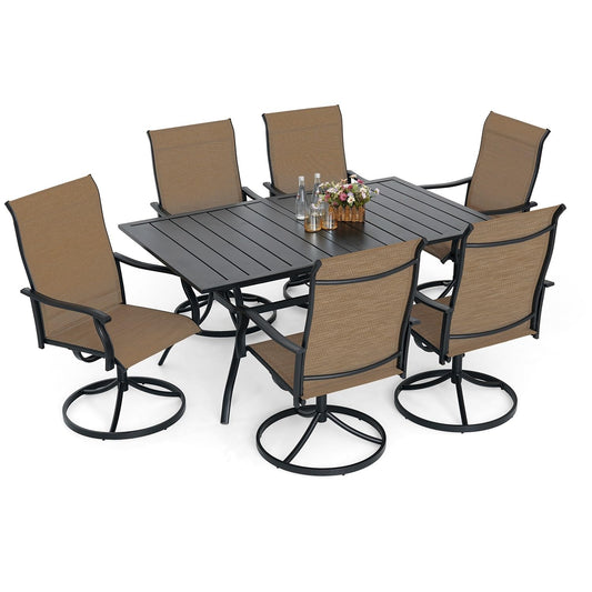 Patio Retro Swivel Chairs and 63" x 38" Rectangle Table Set of 7