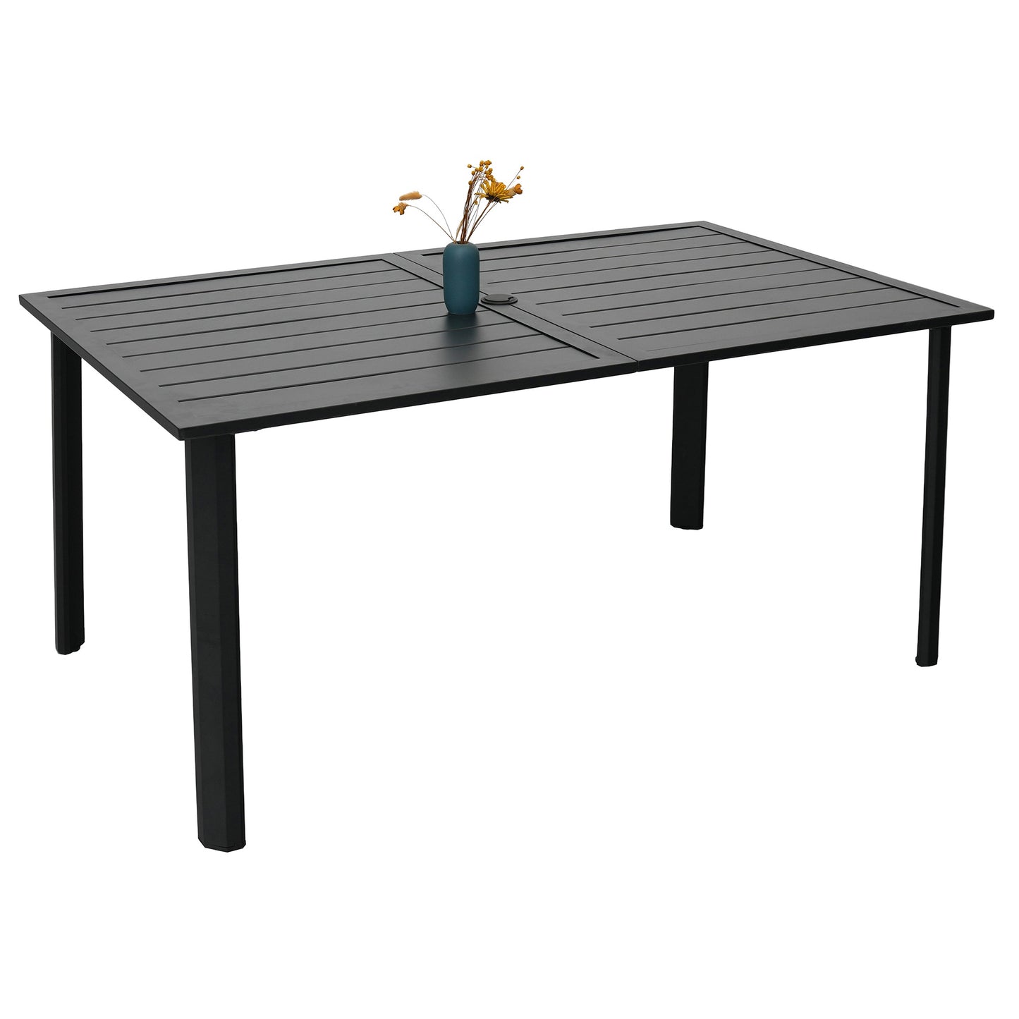 63" x 38" x 29" Rectangle Patio Dining Table with Umbrella Hole