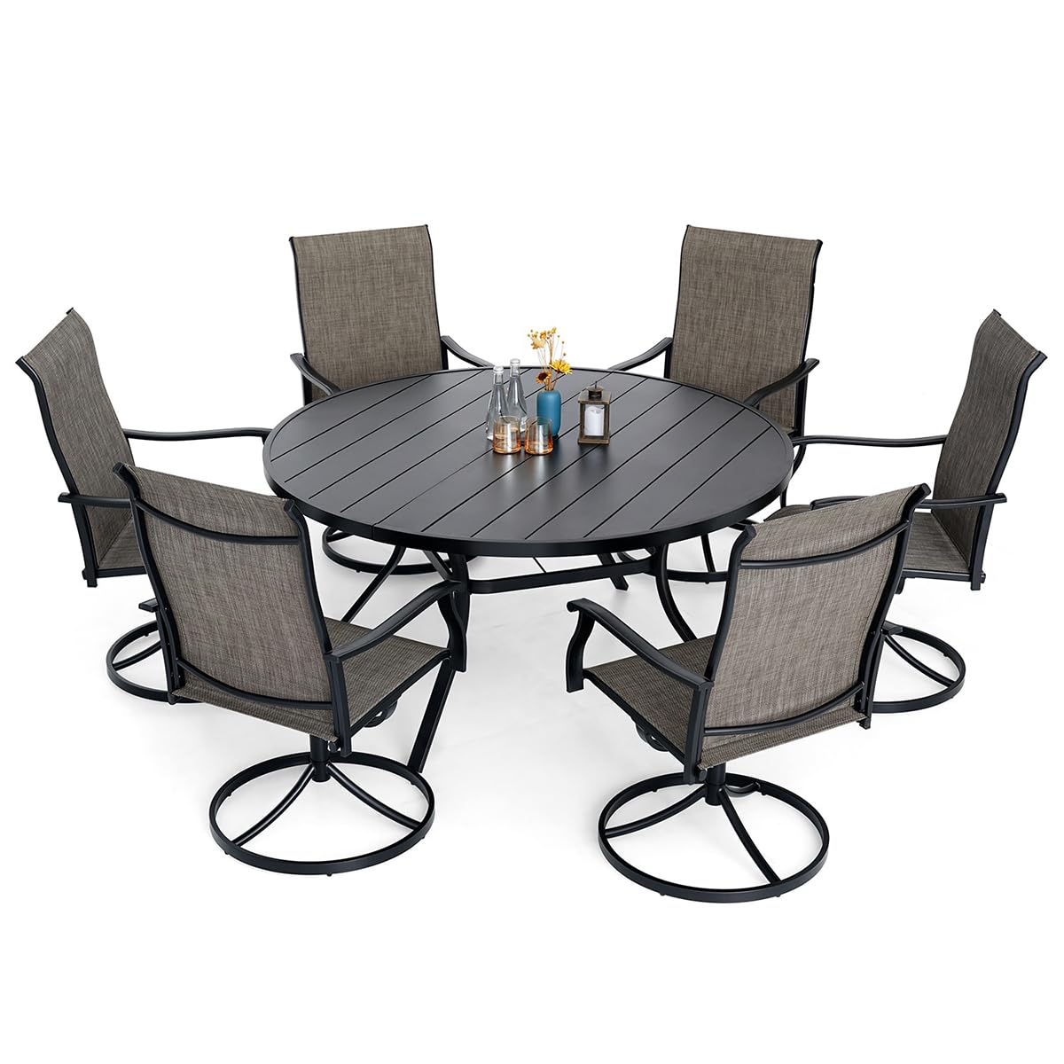 Patio 58" Round Table and Retro Swivel Chairs Set of 7