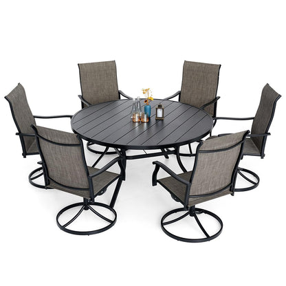 Patio 58" Round Table and Retro Swivel Chairs Set of 7