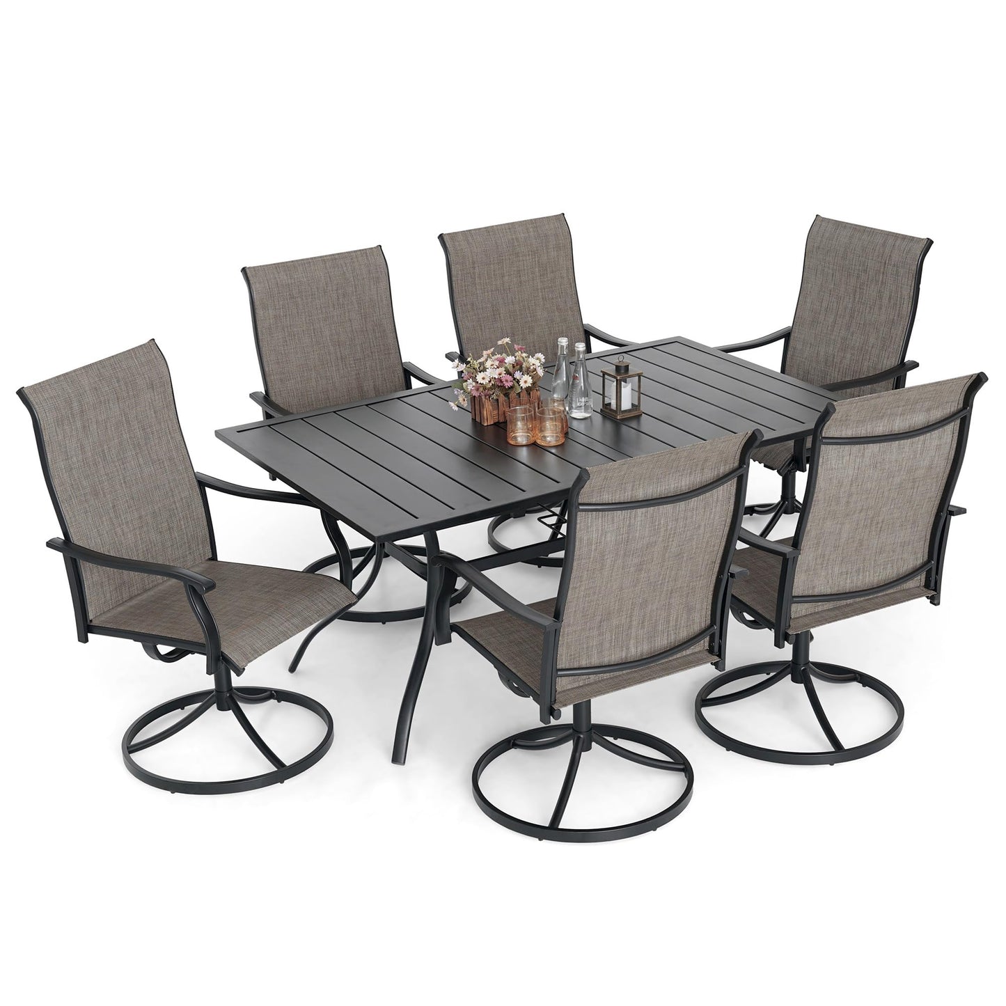 Patio Retro Swivel Chairs and 63" x 38" Rectangle Table Set of 7