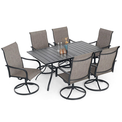 Patio Swivel Chairs and 63" x 38" Rectangle Table Set of 7