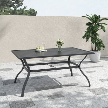Mesa de comedor rectangular para patio de 63" x 38" con orificio para sombrilla 