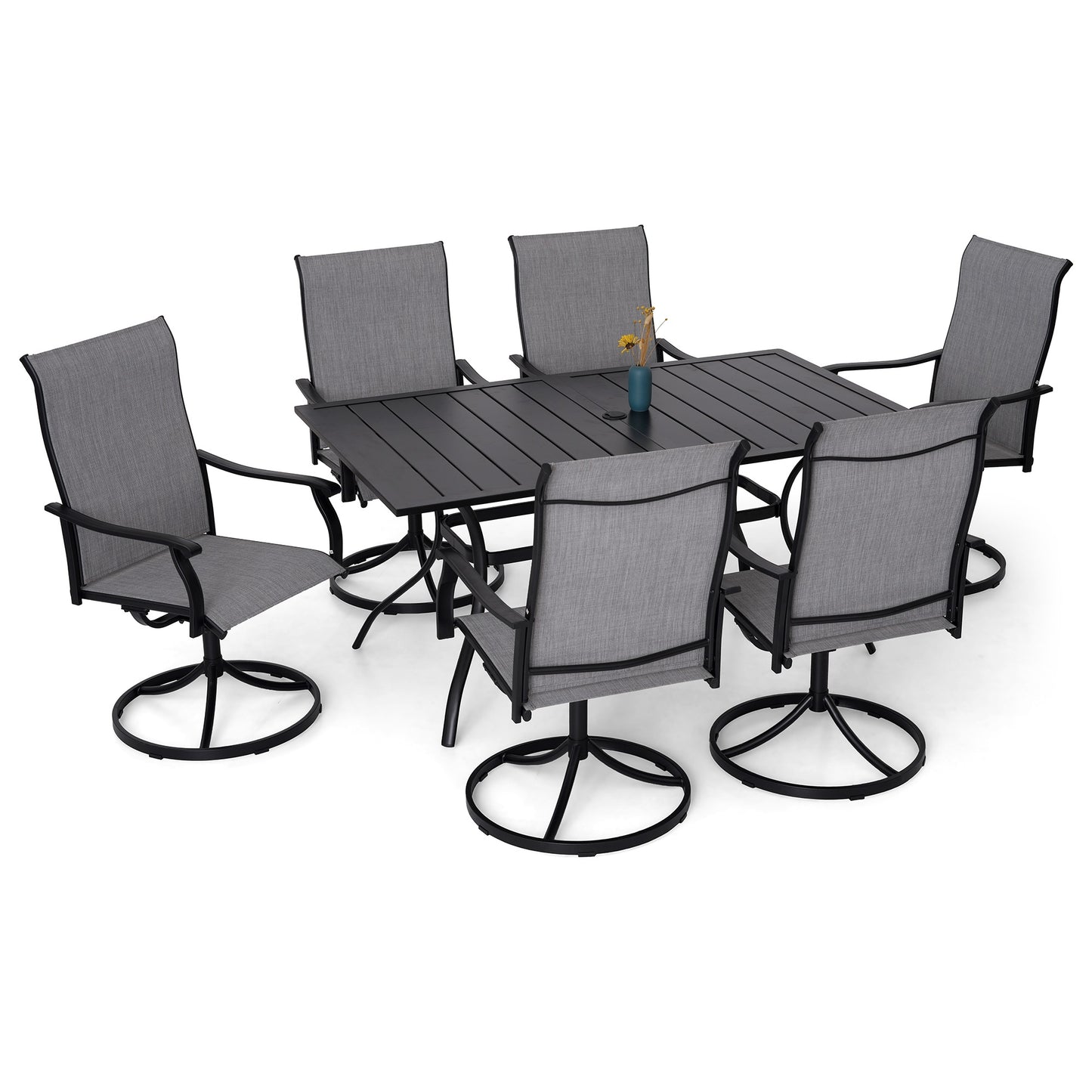 Patio Retro Swivel Chairs and 63" x 38" Rectangle Table Set of 7