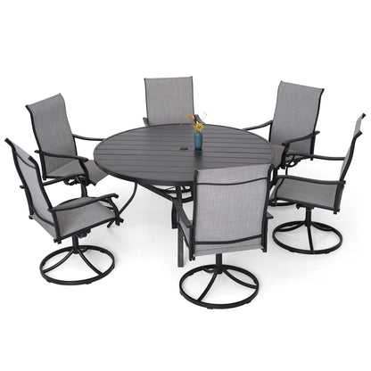 Patio 58" Round Table and Retro Swivel Chairs Set of 7