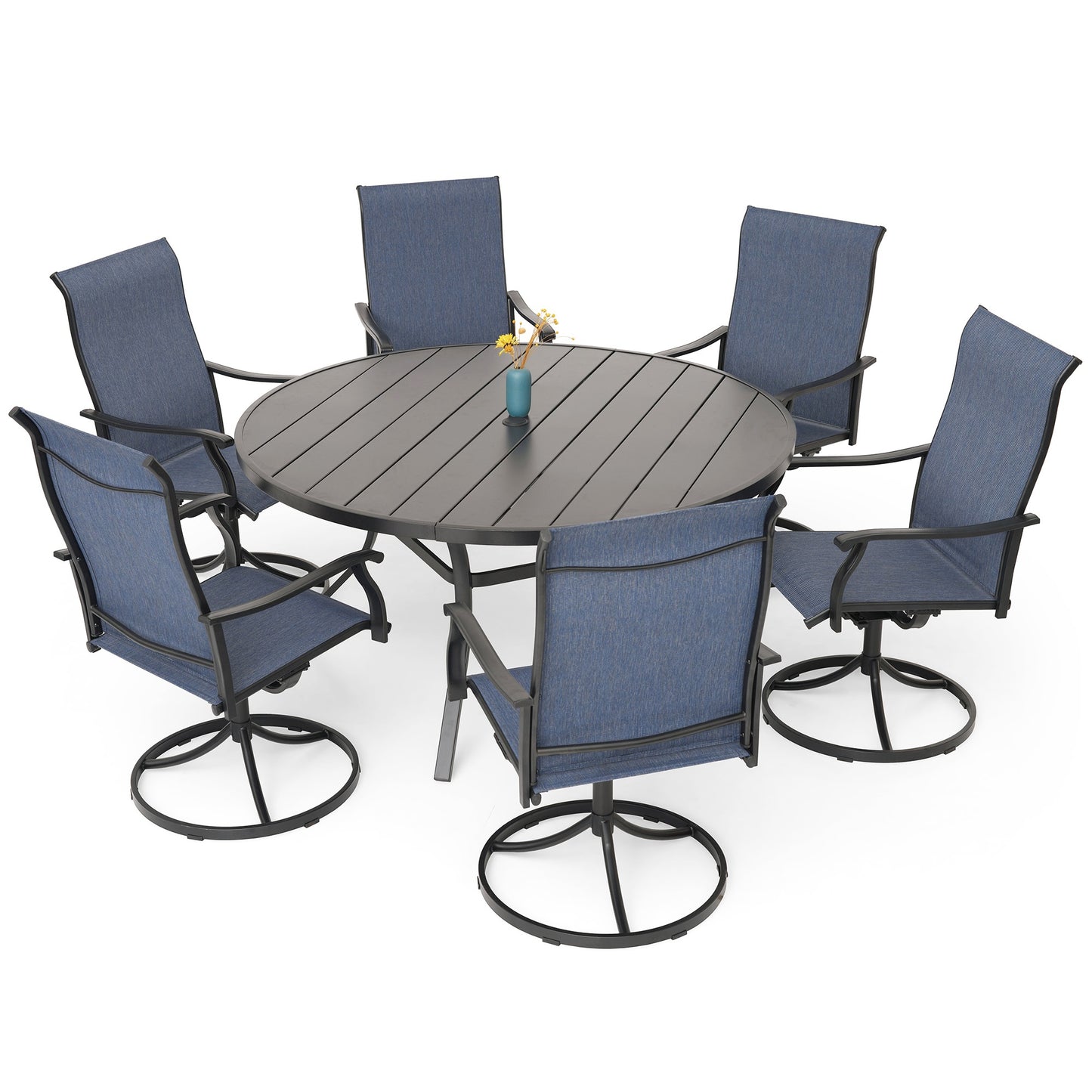 Patio 58" Round Table and Retro Swivel Chairs Set of 7