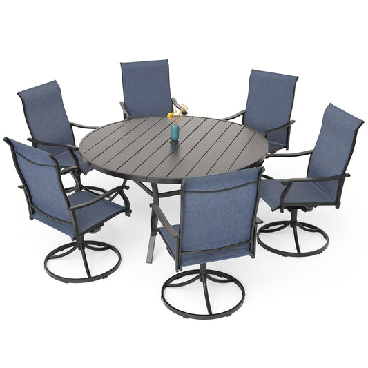 Patio 58" Round Table and Retro Swivel Chairs Set of 7