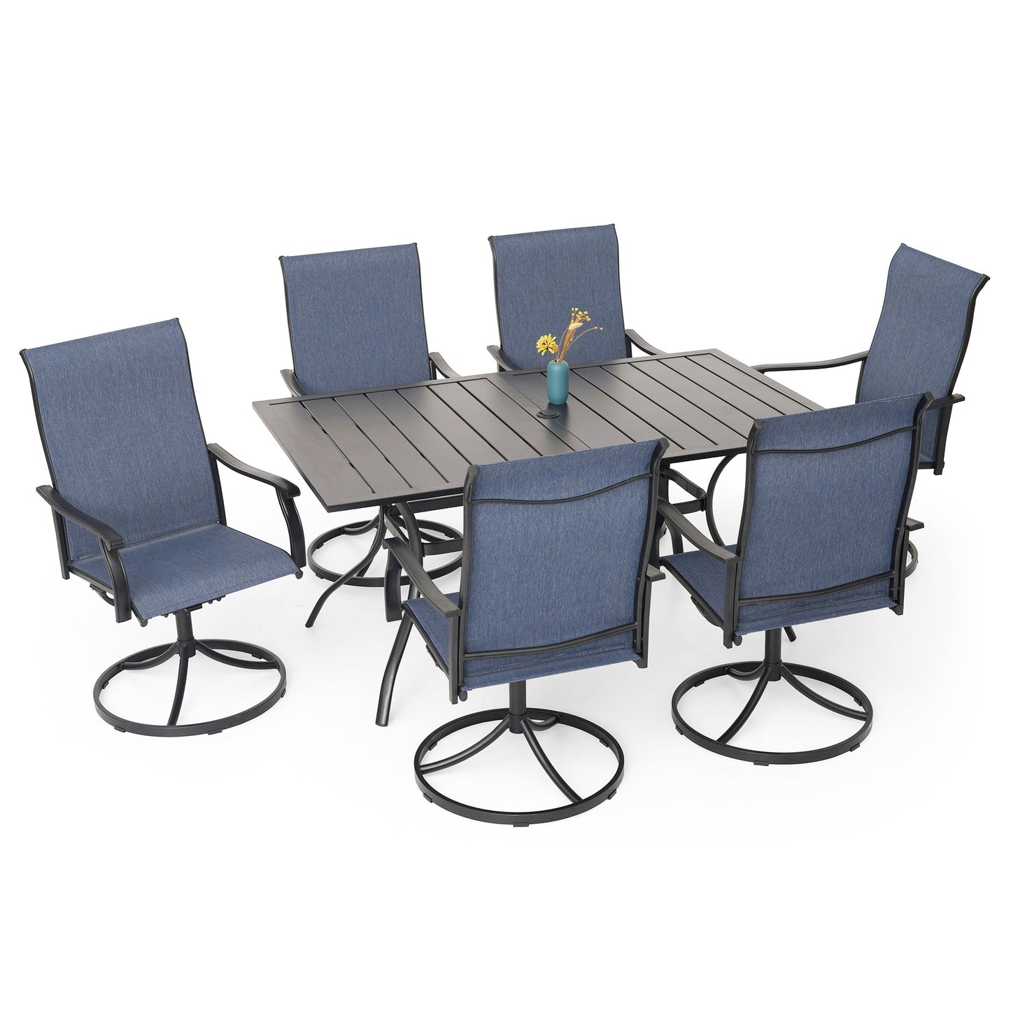 Patio Retro Swivel Chairs and 63" x 38" Rectangle Table Set of 7