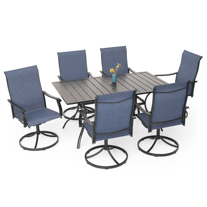 Patio Retro Swivel Chairs and 63" x 38" Rectangle Table Set of 7