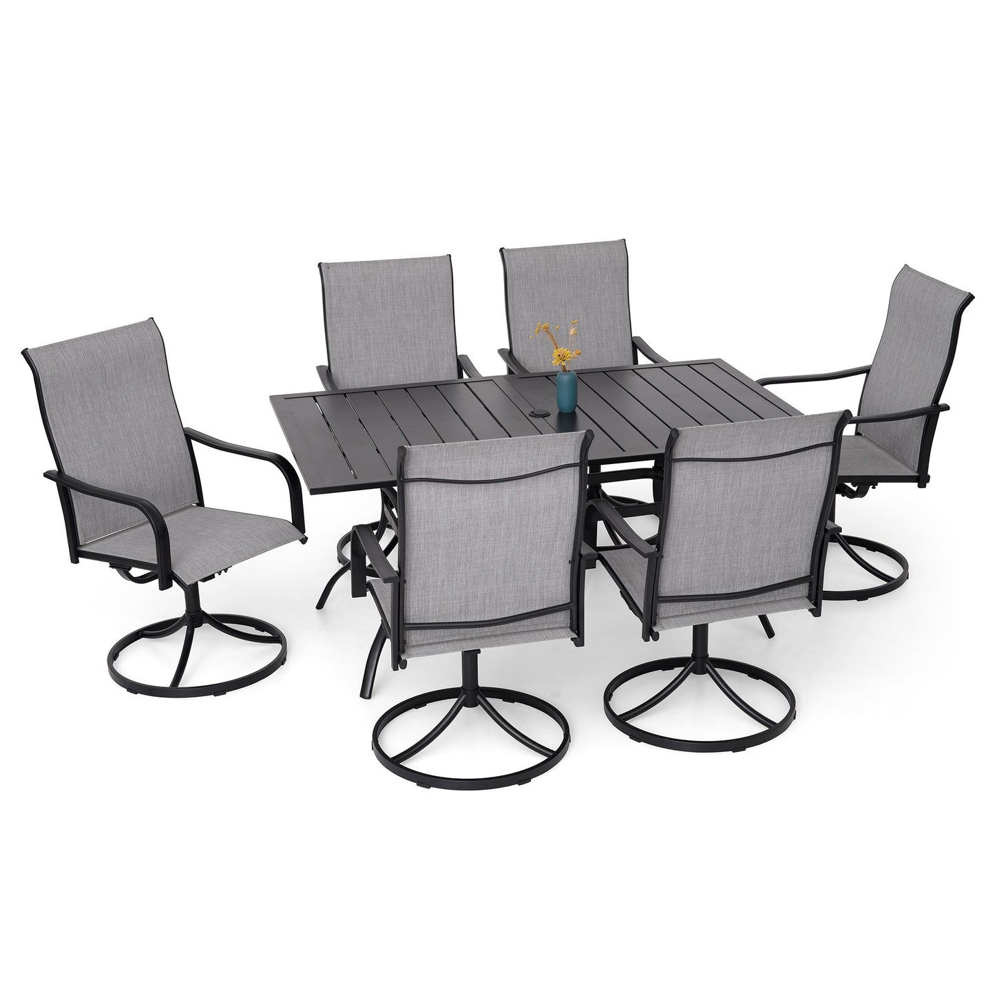 Patio Swivel Chairs and 63" x 38" Rectangle Table Set of 7