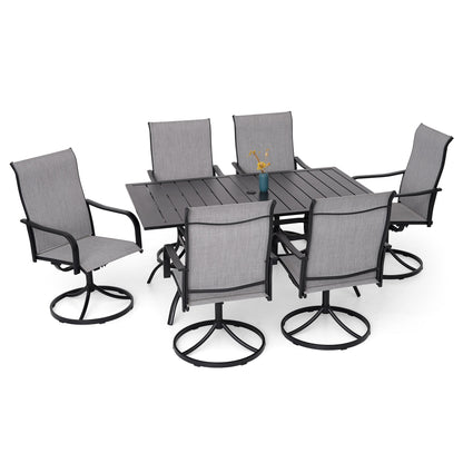 Patio Swivel Chairs and 63" x 38" Rectangle Table Set of 7