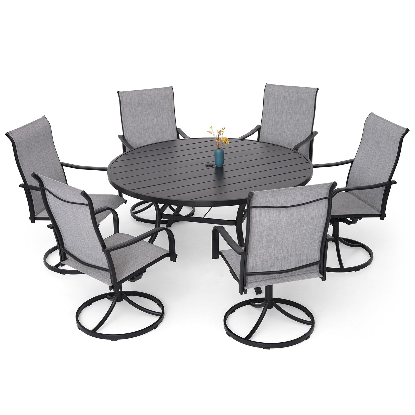 Patio Classic Swivel Chairs and 58" Round Table Set of 7