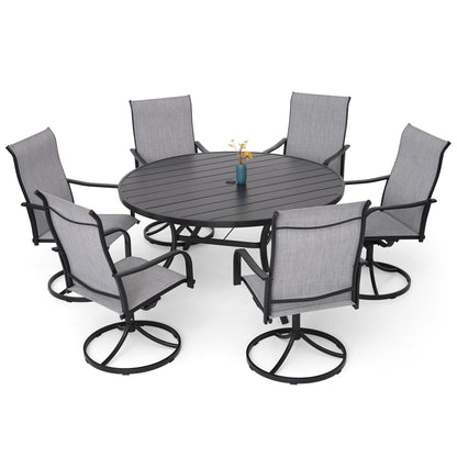 Patio Classic Swivel Chairs and 58" Round Table Set of 7