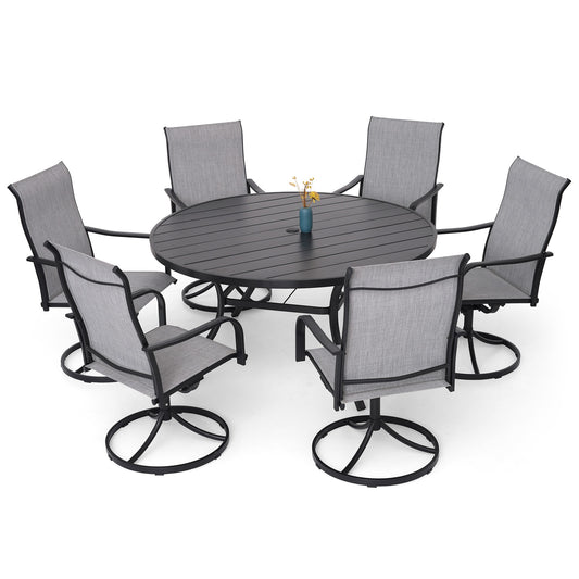 Patio Classic Swivel Chairs and 58" Round Table Set of 7
