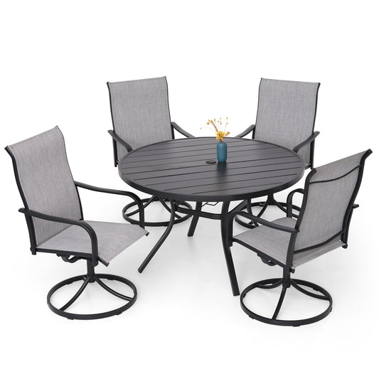 Patio Classic Swivel Chairs and 48" Round Table Set of 5